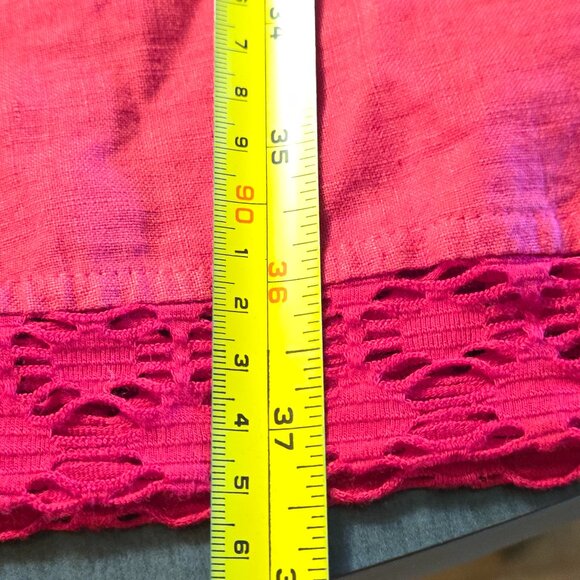 Red Linen embroidery Dress with Pockets size 14 XL - Picture 8 of 10